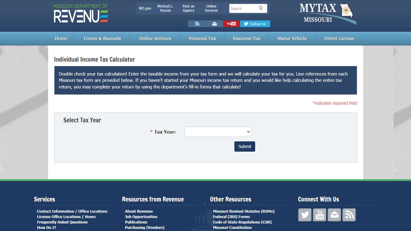 Individual Income Tax Calculator - Missouri
